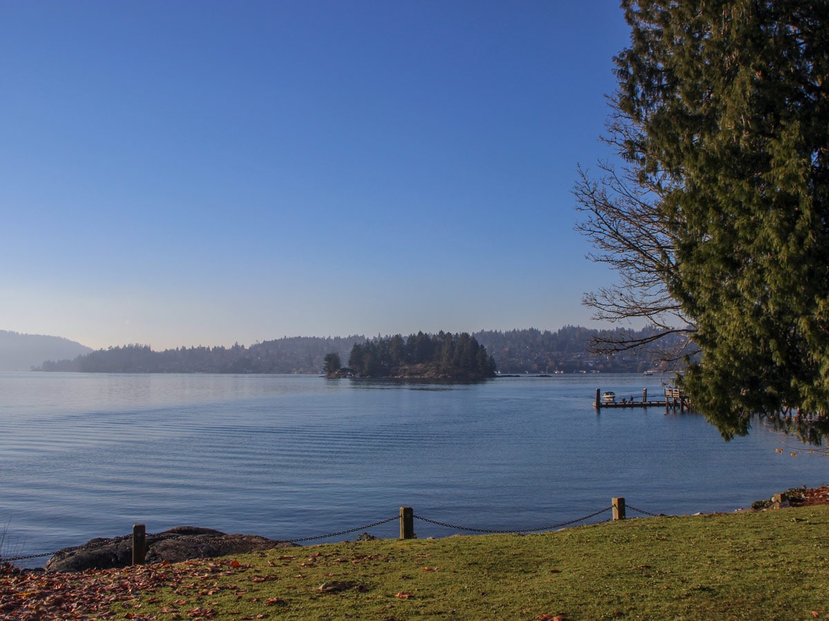 The beach at Belcarra Park Jug Island near Vancouver BC