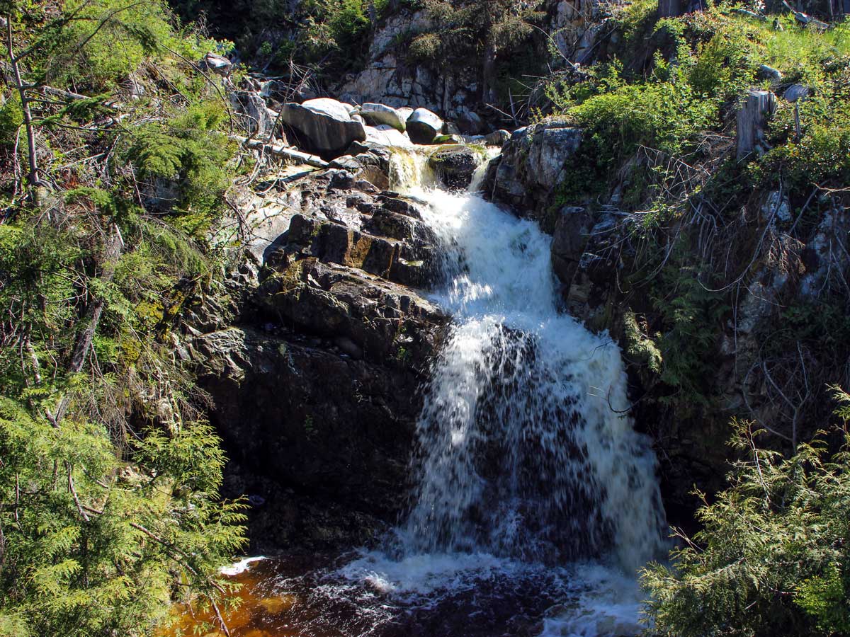 Small waterfall along the trail to Sawblade Falls near Vancouver British Columbia