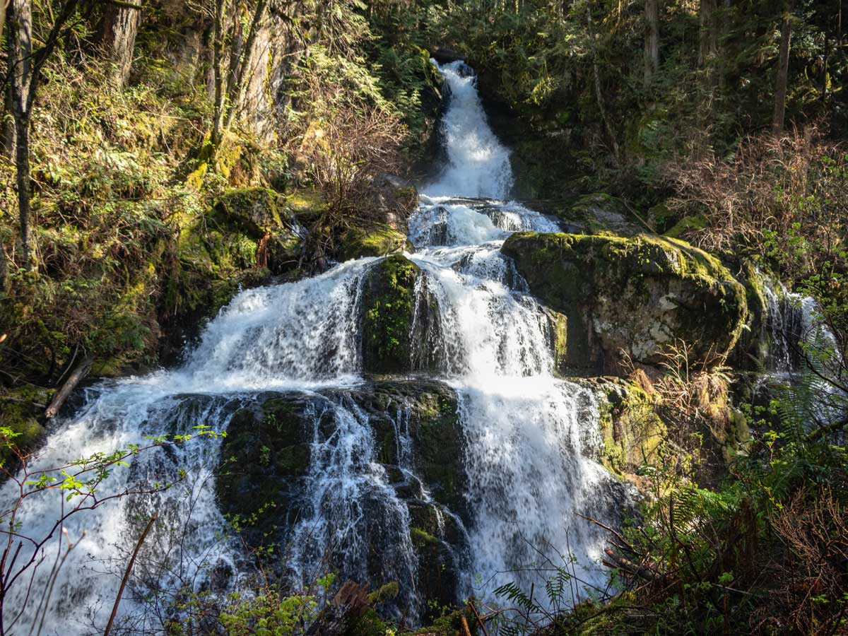 Beautiful natural Steelhead waterfalls along hiking trail east of Vancouver