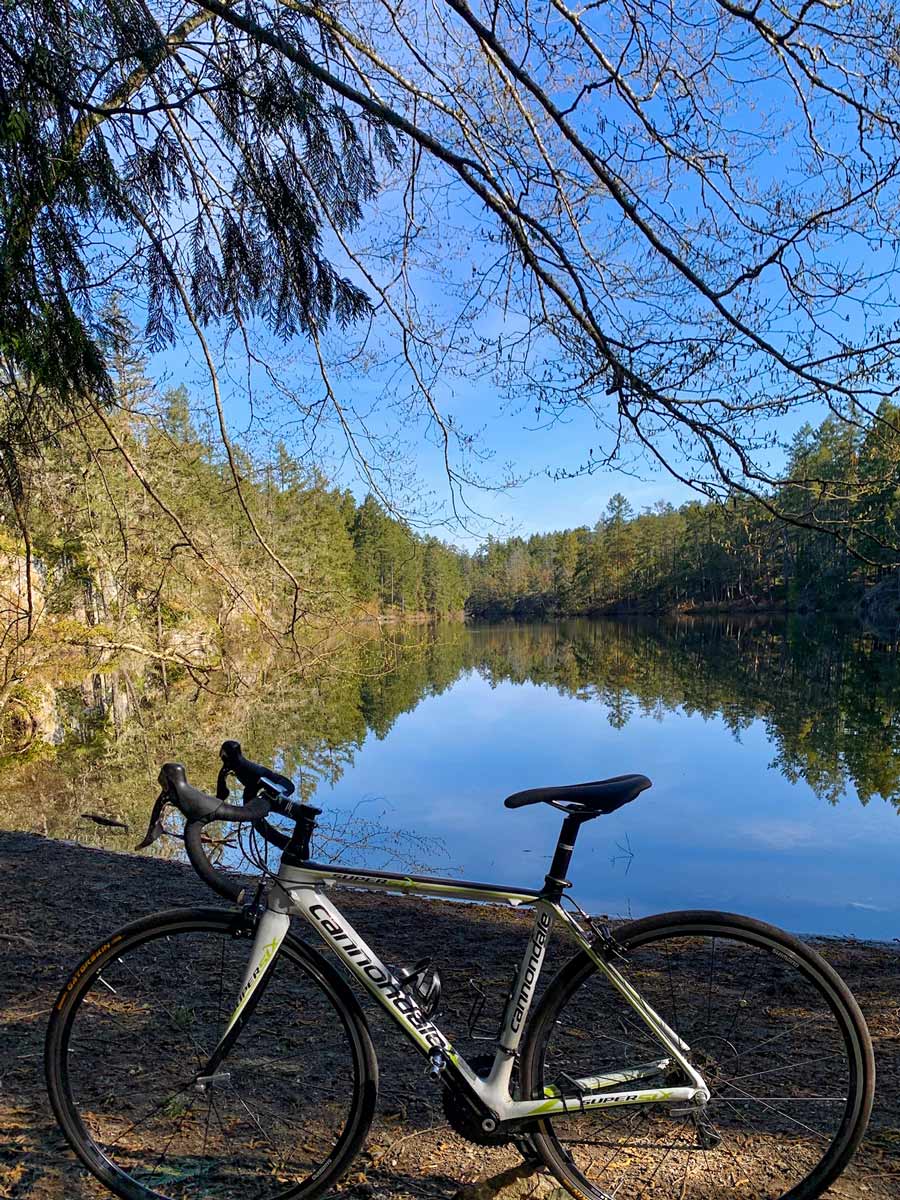 Beautiful biking trail from Galloping Goose to Thetis Lake trail near Victoria