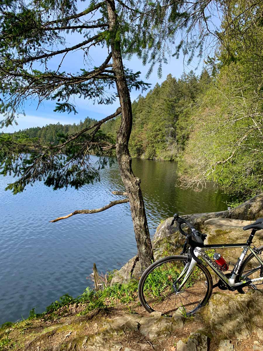 Resting at Thetis Lake biking from Galloping Goose to Thetis Lake near Victoria