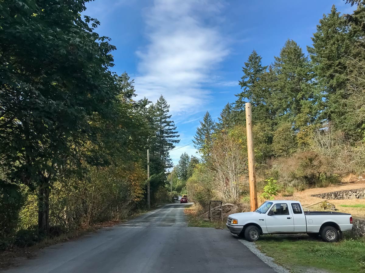 Residential bike ride along Colquitz River Trail near Victoria