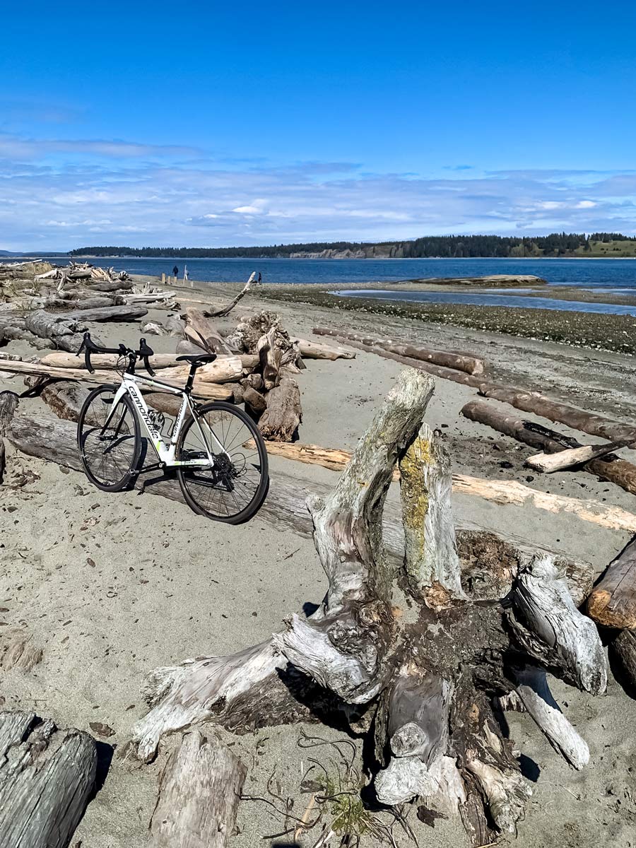 Bike riding along Pacific coast on Lochside Trail near Victoria BC