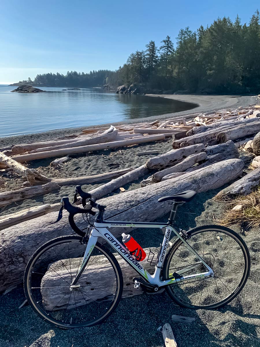 Beautiful Pacific beach along Metchosin Loop bike trail near Victoria