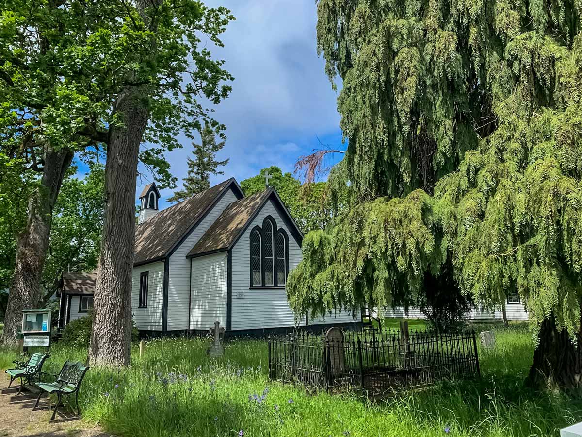 Historical St. Mary the Virgin Church and Churchyard along Metchosin Loop biking trail