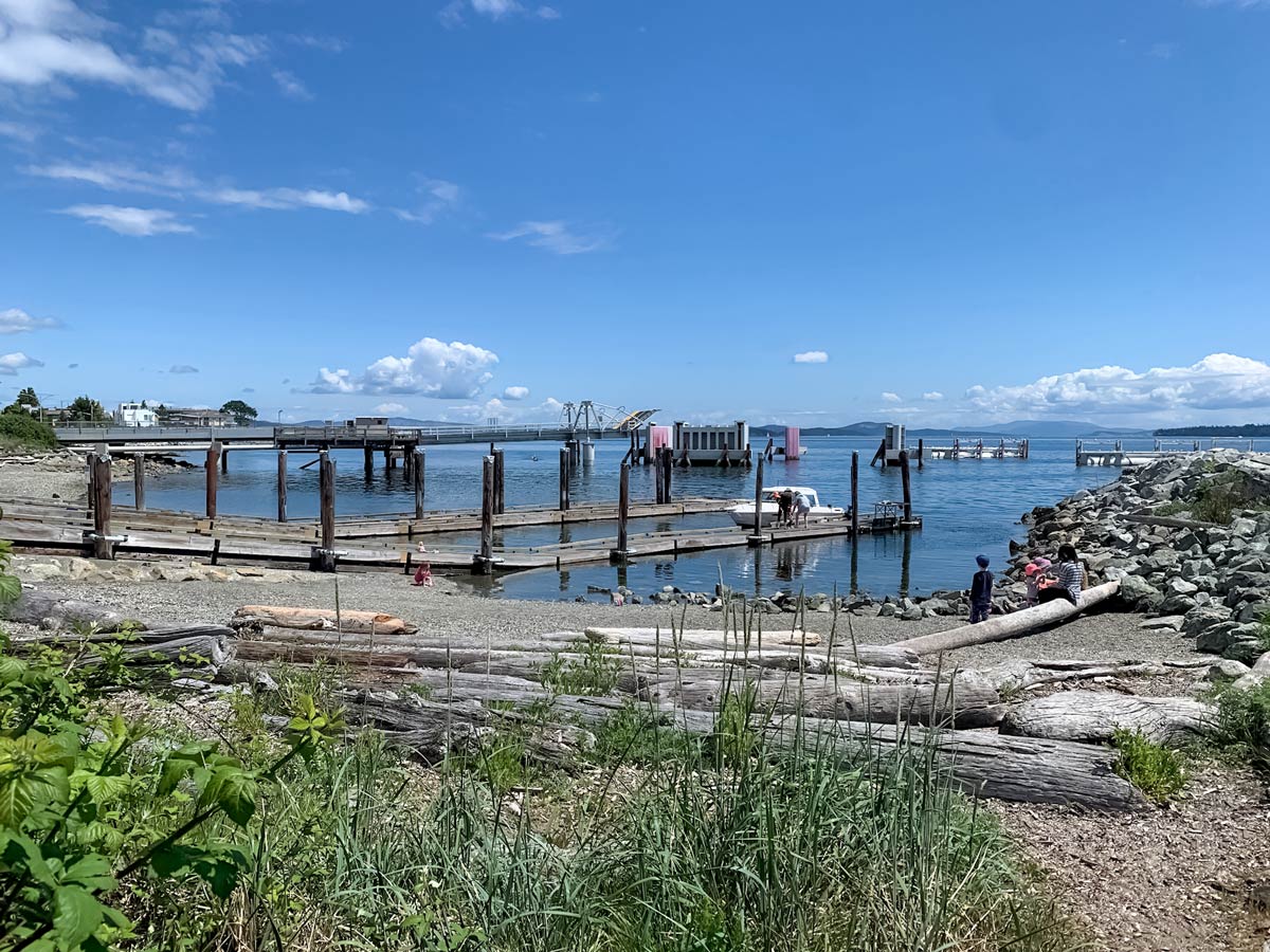 West coast Piers seen from Peninsula Loop biking trail near Victoria BC