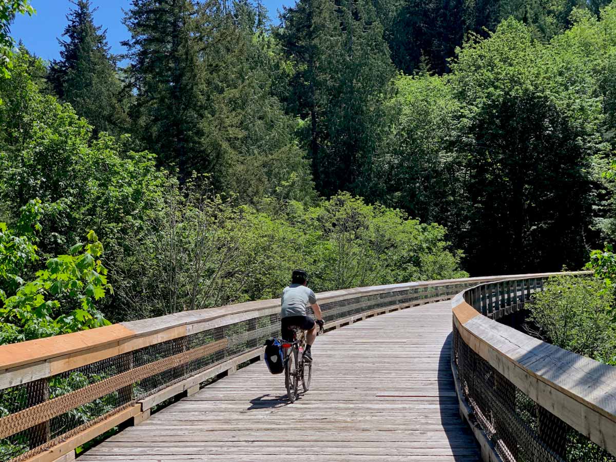 Peninsula Loop biking trail featuring ocean and forest near Victoria BC