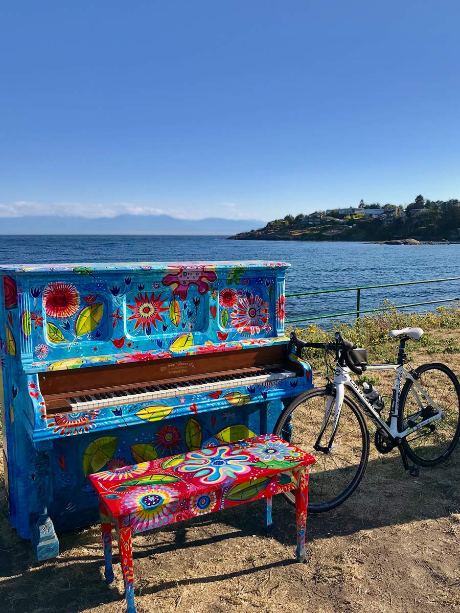 Hand painted piano art seen biking along Seaside Loop near Victoria