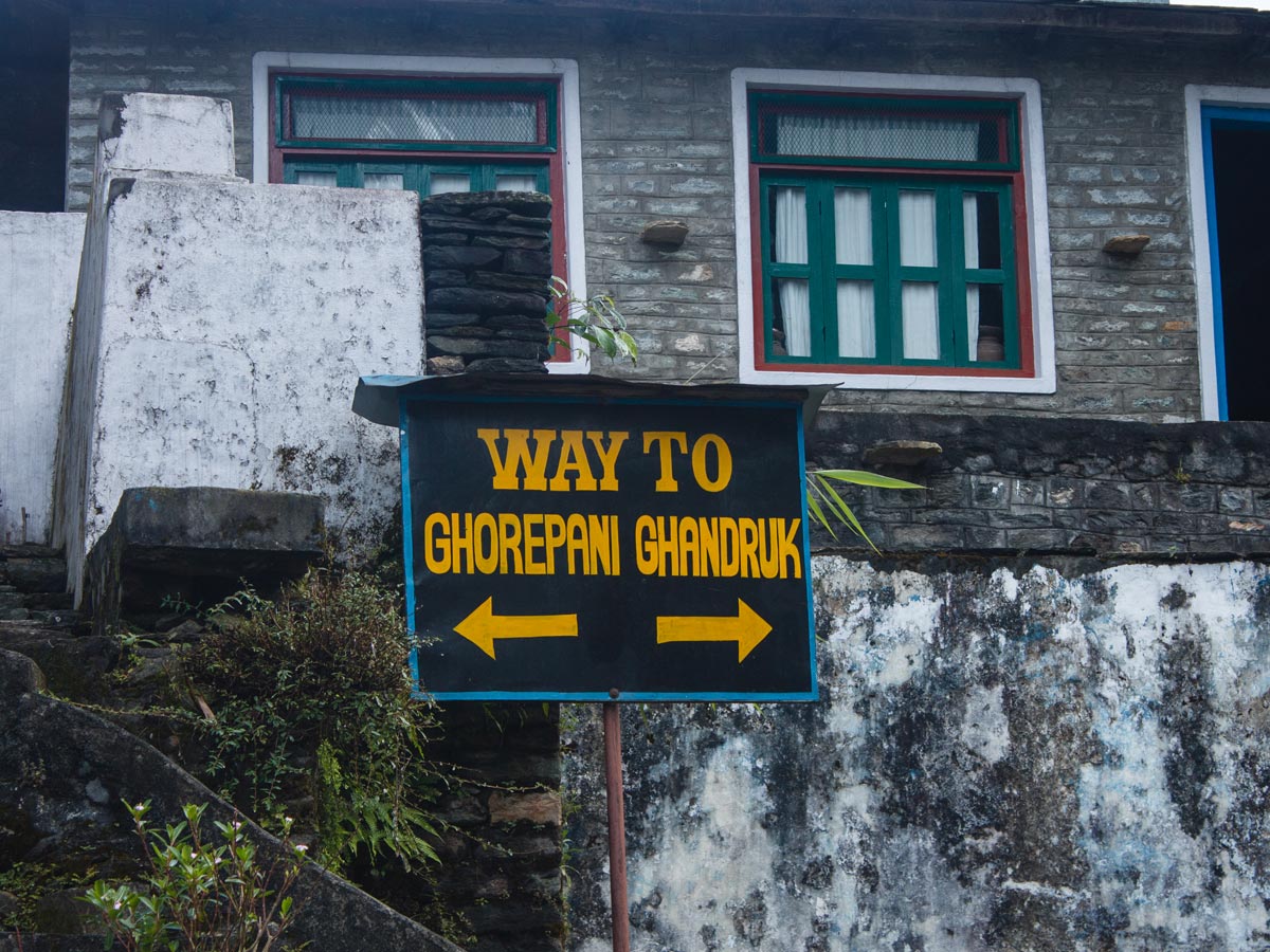 Signpost directing to Ghorepani