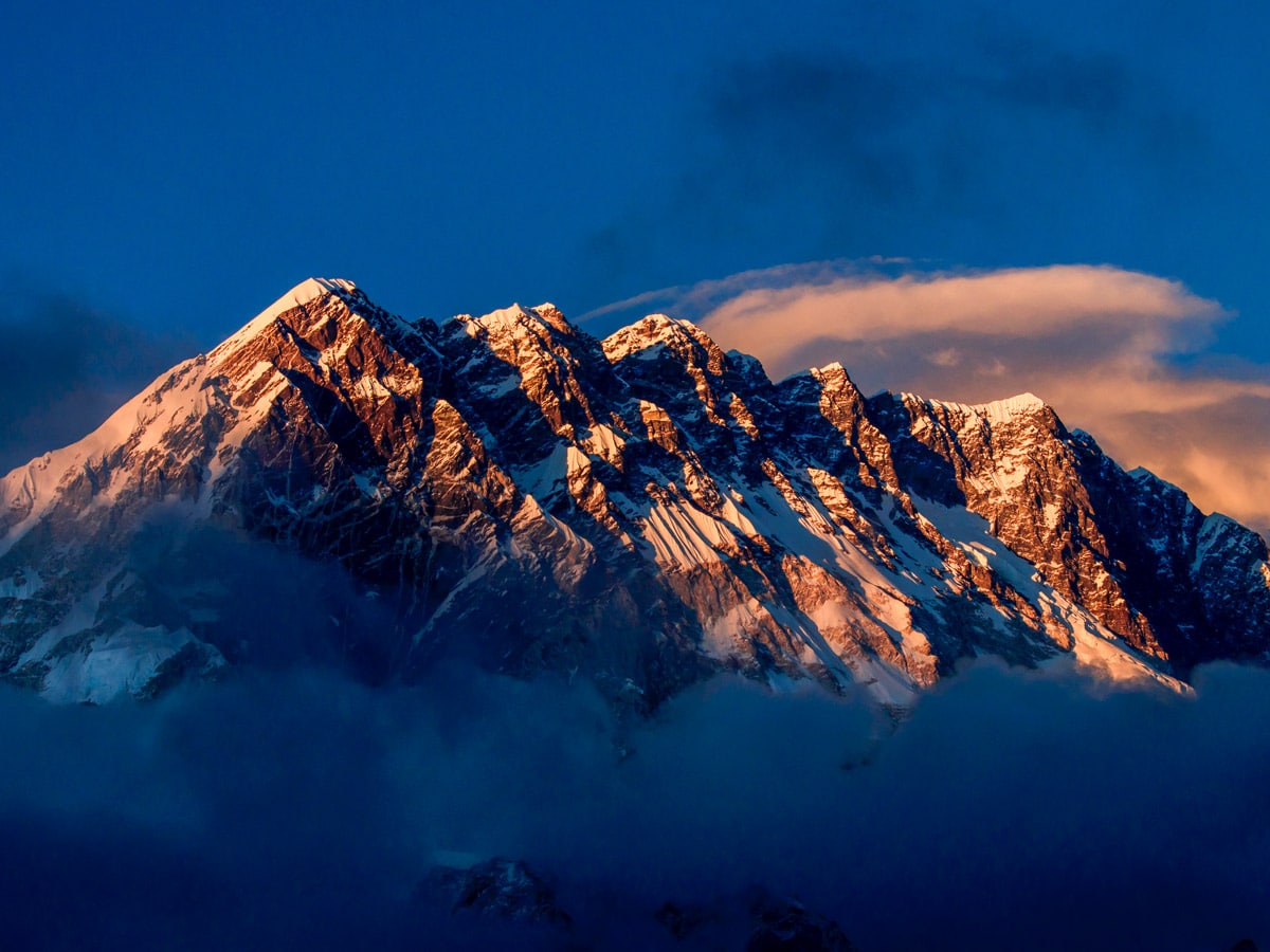 Sunset over the Himalaya Mountains in Nepal