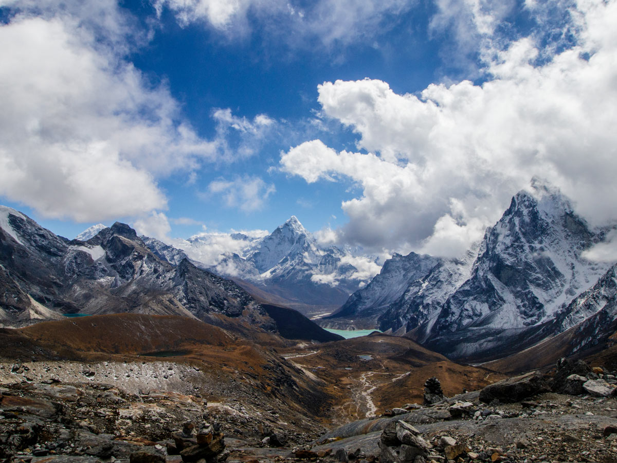 Beautiful panorama from the Three Passes Trek