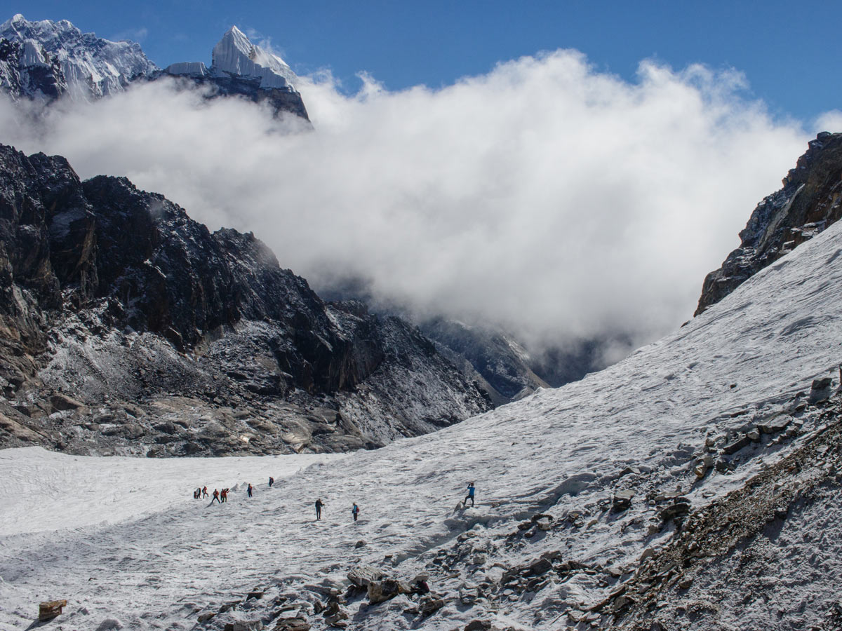 Surrounded by the sharp peaks