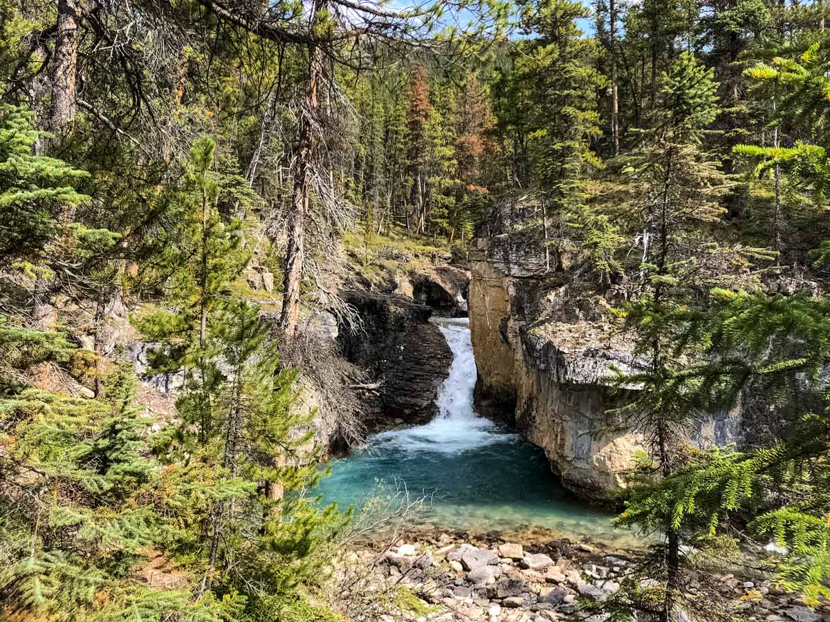 Beautiful waterfalls along Beauty Creek hiking trail Jasper