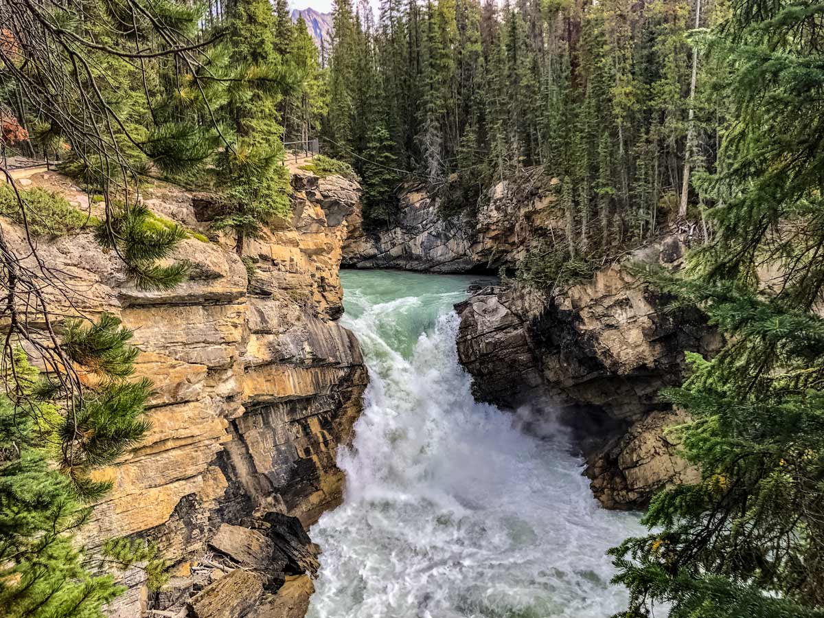 Beautiful turquoise Sunwapta Falls Jasper Alberta Canada