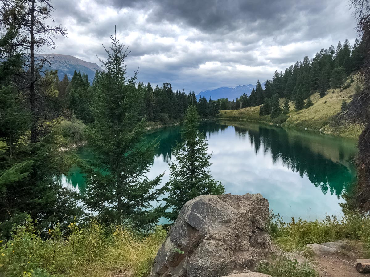 Exploring Valley of Five Lakes hiking walking trail near Jasper Alberta Canada