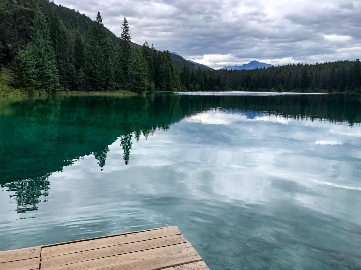 Stunning emerald green Jasper Alberta lake Valley of Five Lakes hiking Canada
