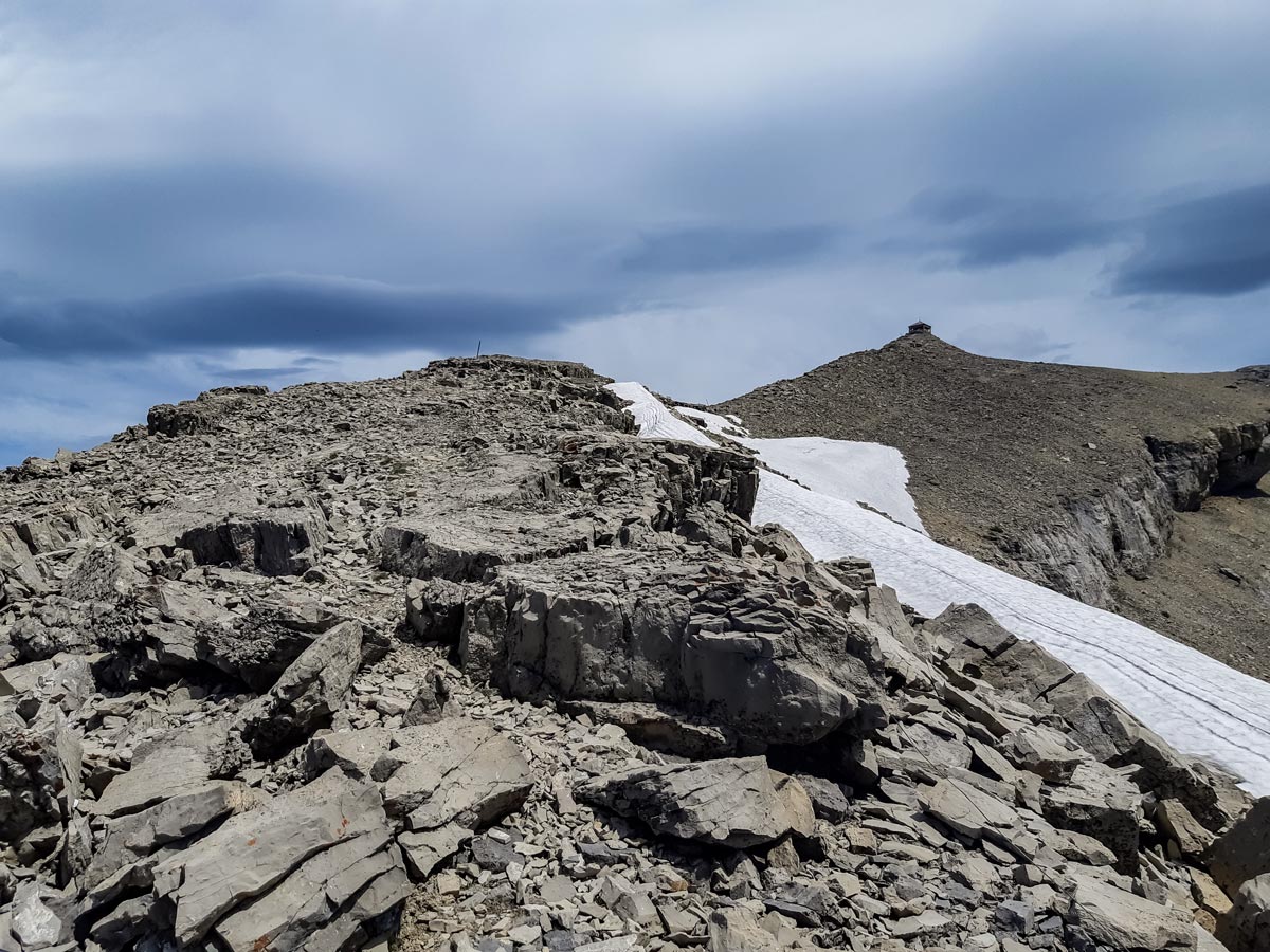 Scramble hiking up Mount Burke in Kananaskis