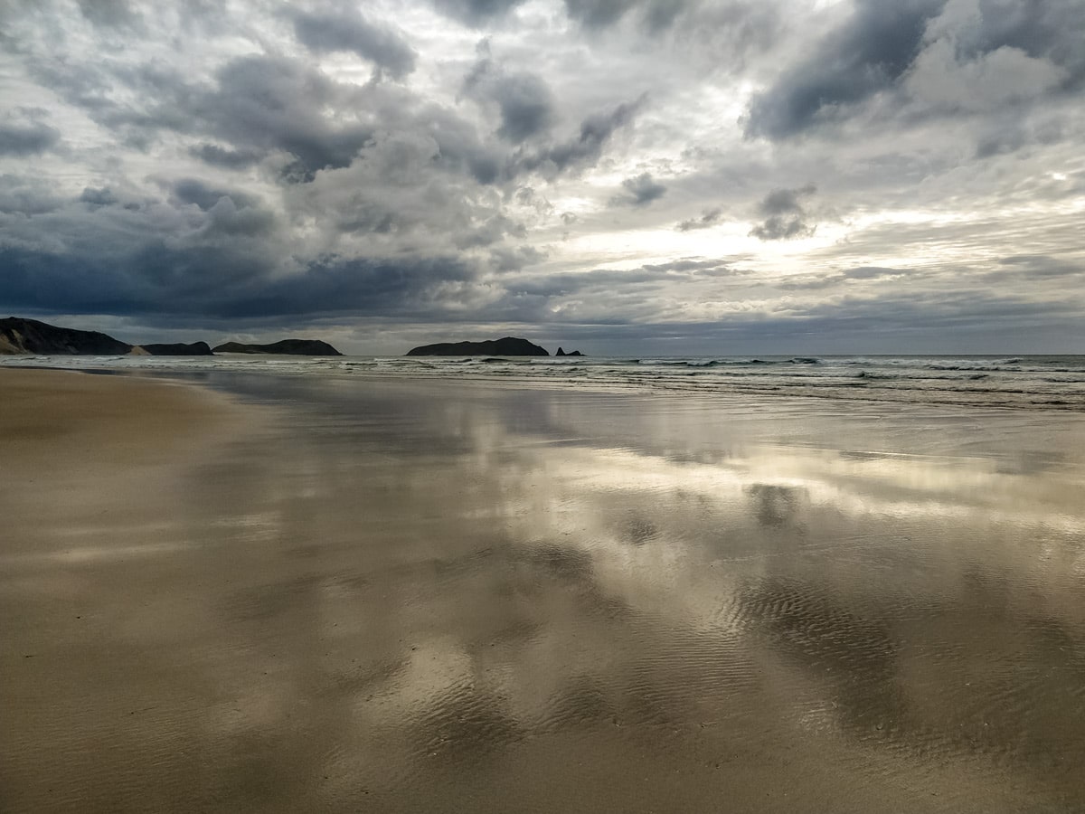 Beautiful sandy beach New Zealand along Te Araroa trail