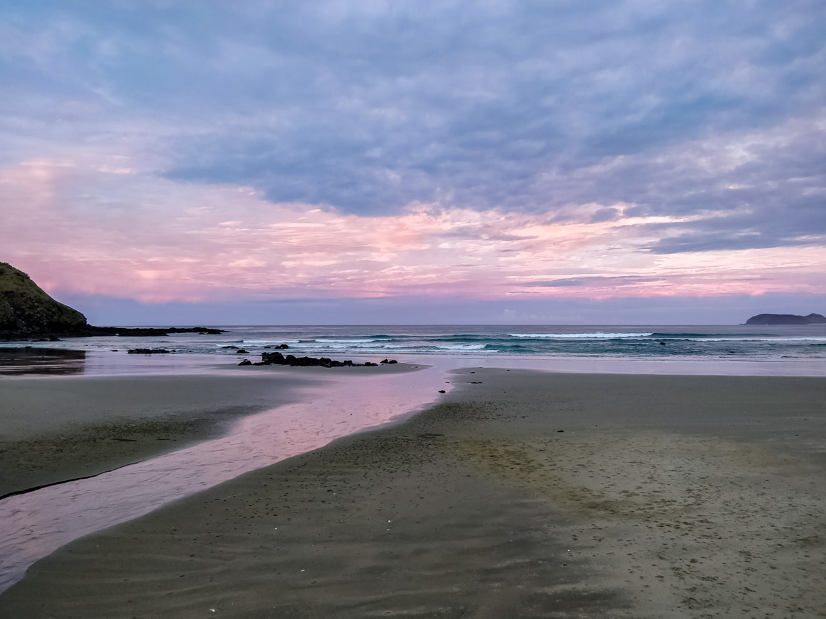 Sunrise sunset at the beach ocean along Te Araroa trail New Zealand