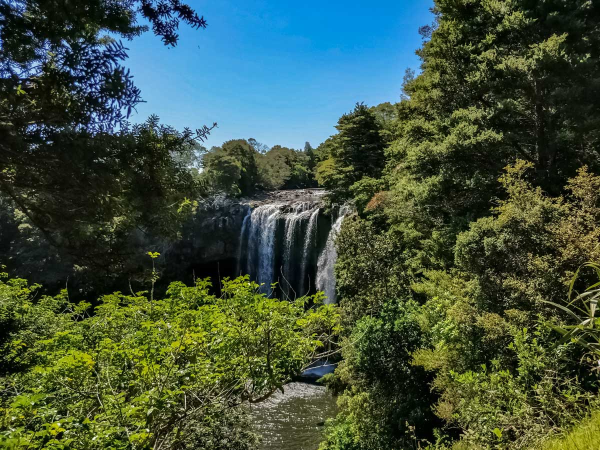 Natural waterfalls seen hiking Te Araroa trail trek in New Zealand