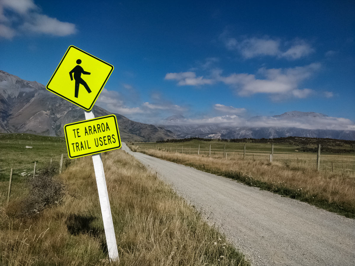 Te Araroa trail road sign trekking in New Zealand