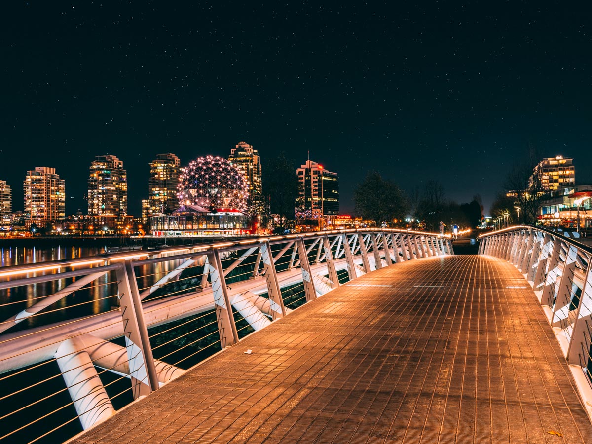 Beautiful night city lights walking Vancouver