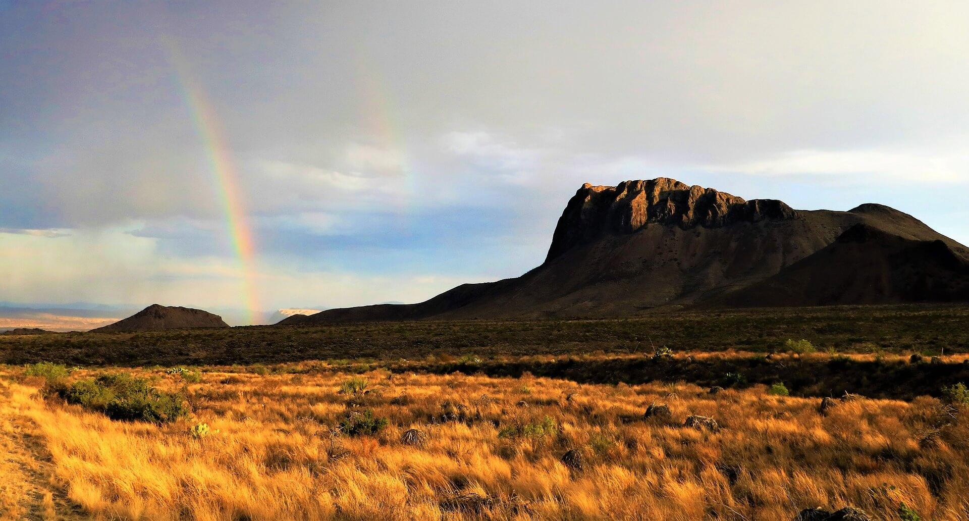 A rainbow falling over the Big Bend National Park