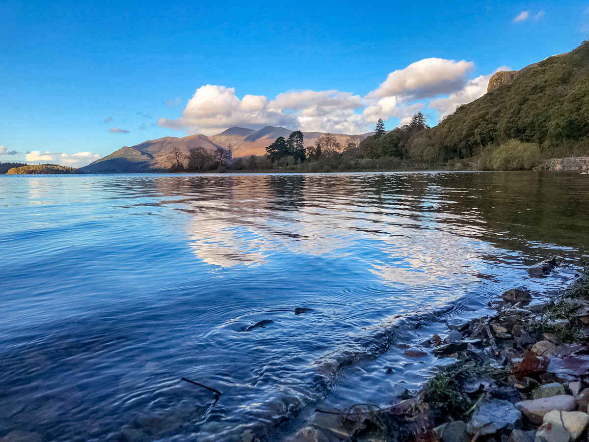 Reflections in lakes water camping in Lake district UK