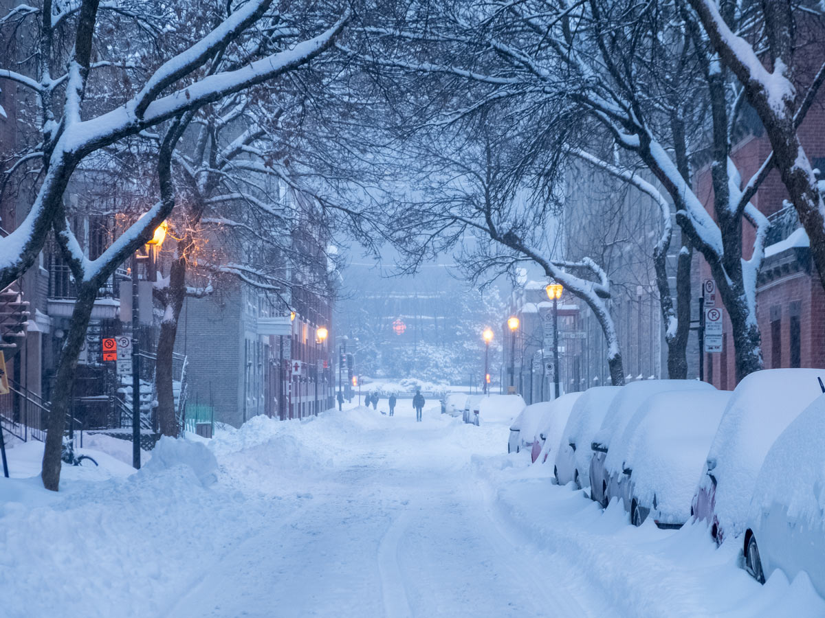 Exploring downtown Montreal in the winter snow Canada