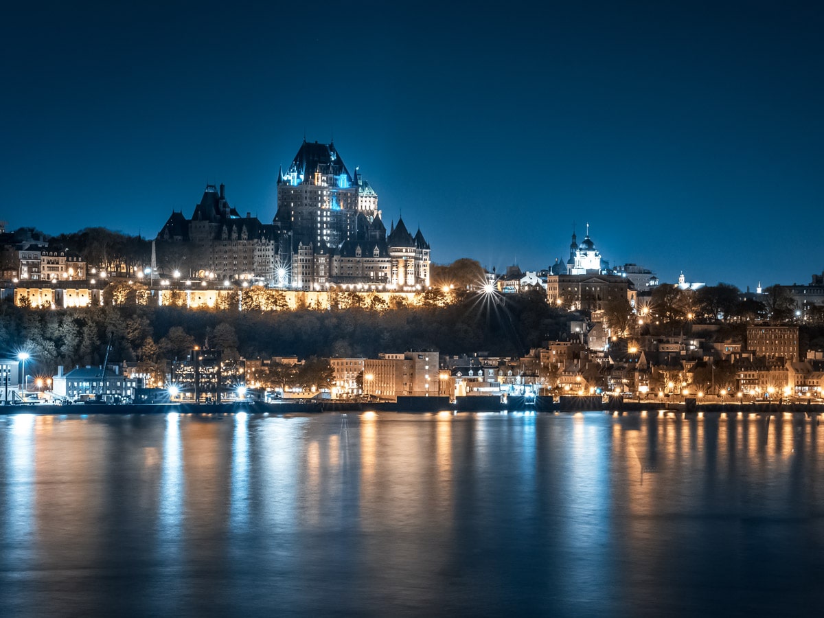 City skyline historic Quebec City across Saint Lawrence River Canada