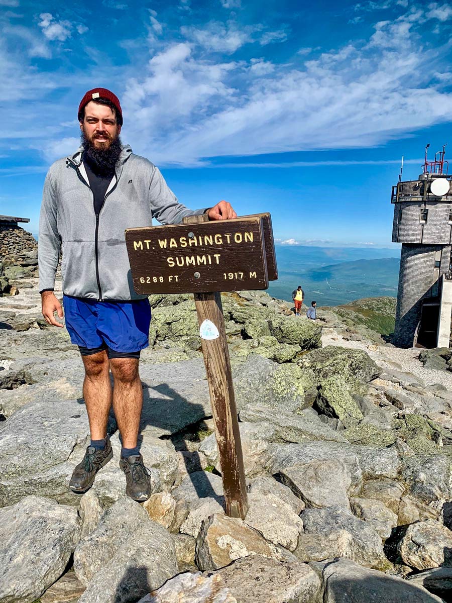 A rare clear day on Mt. Washington, hiding my disdain for the line of people who drove to the top wanting to take a picture with the sign.