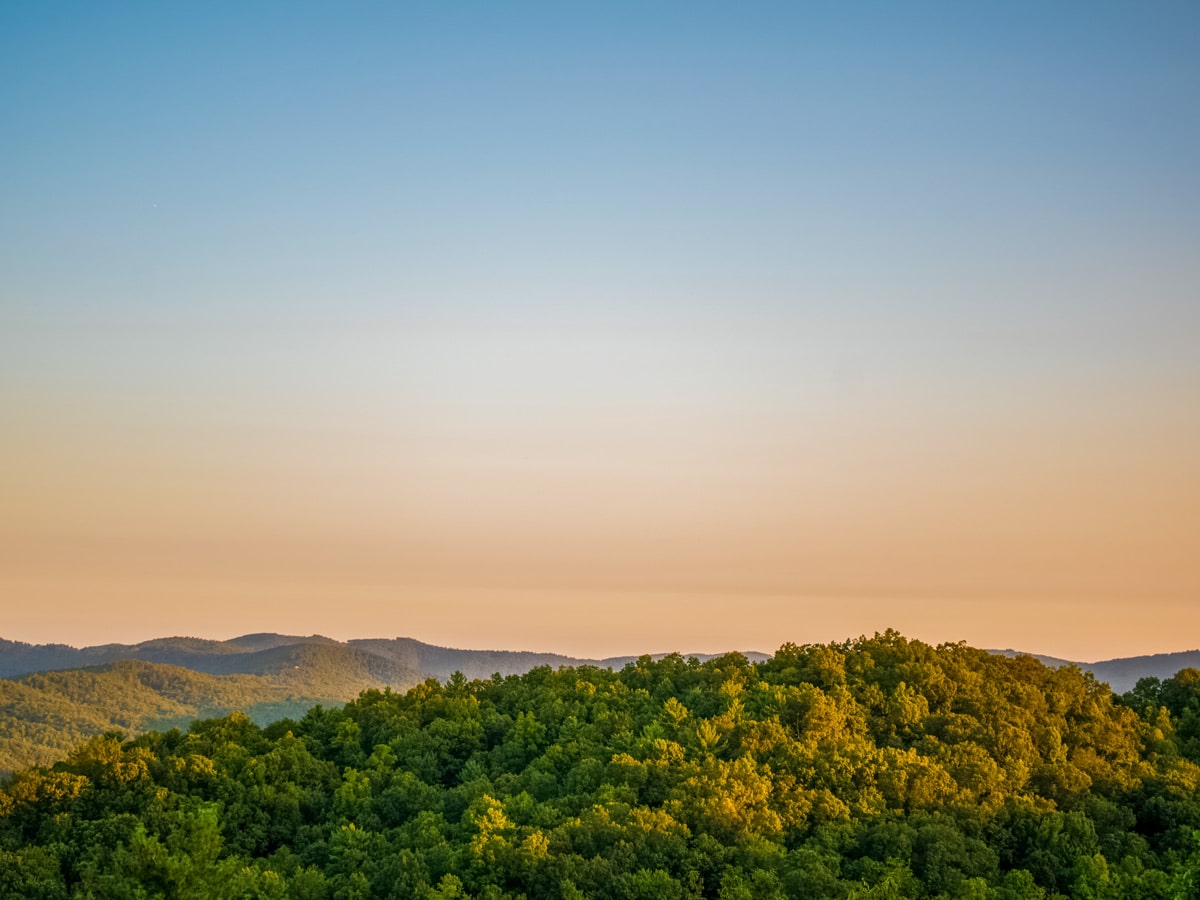 Sunrise over hills hiking Appalachian trails