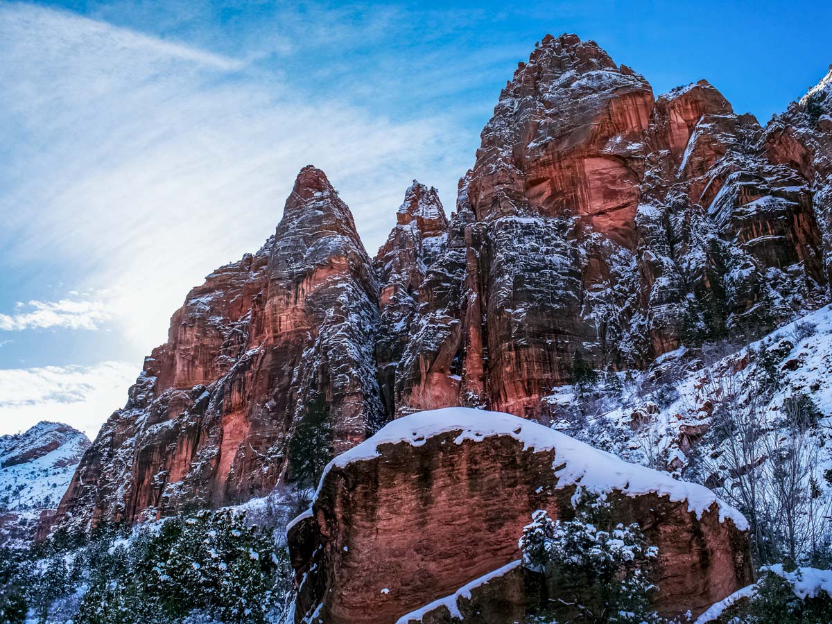 Zion national park mountains in Utah Winter