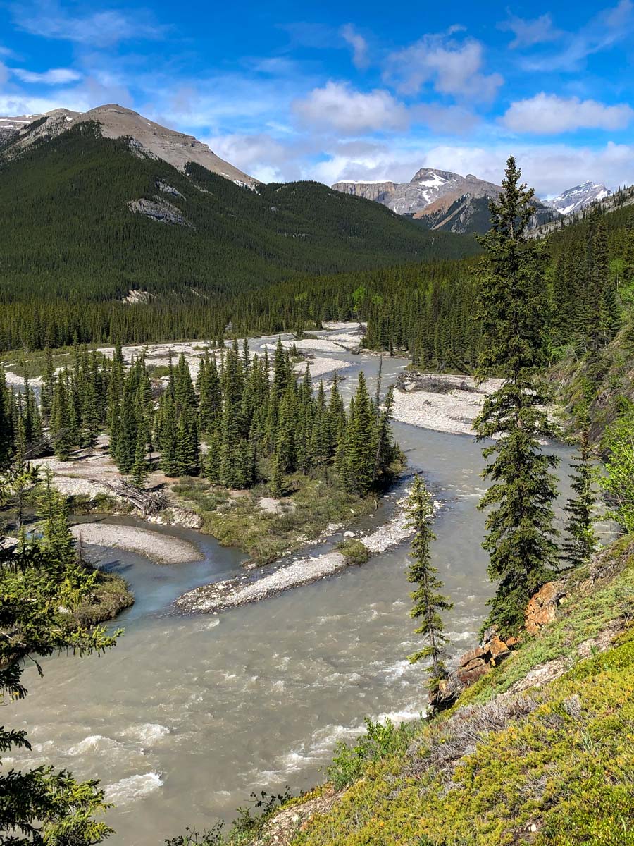 Rocky Moutnains and river seen along Little Elbow trail Kananaskis Alberta