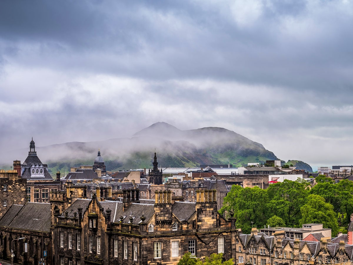 Edinburgh Scotland foggy hills