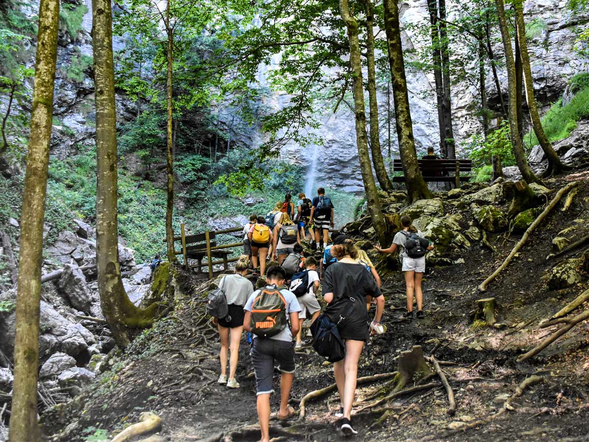 Hiking near waterfall