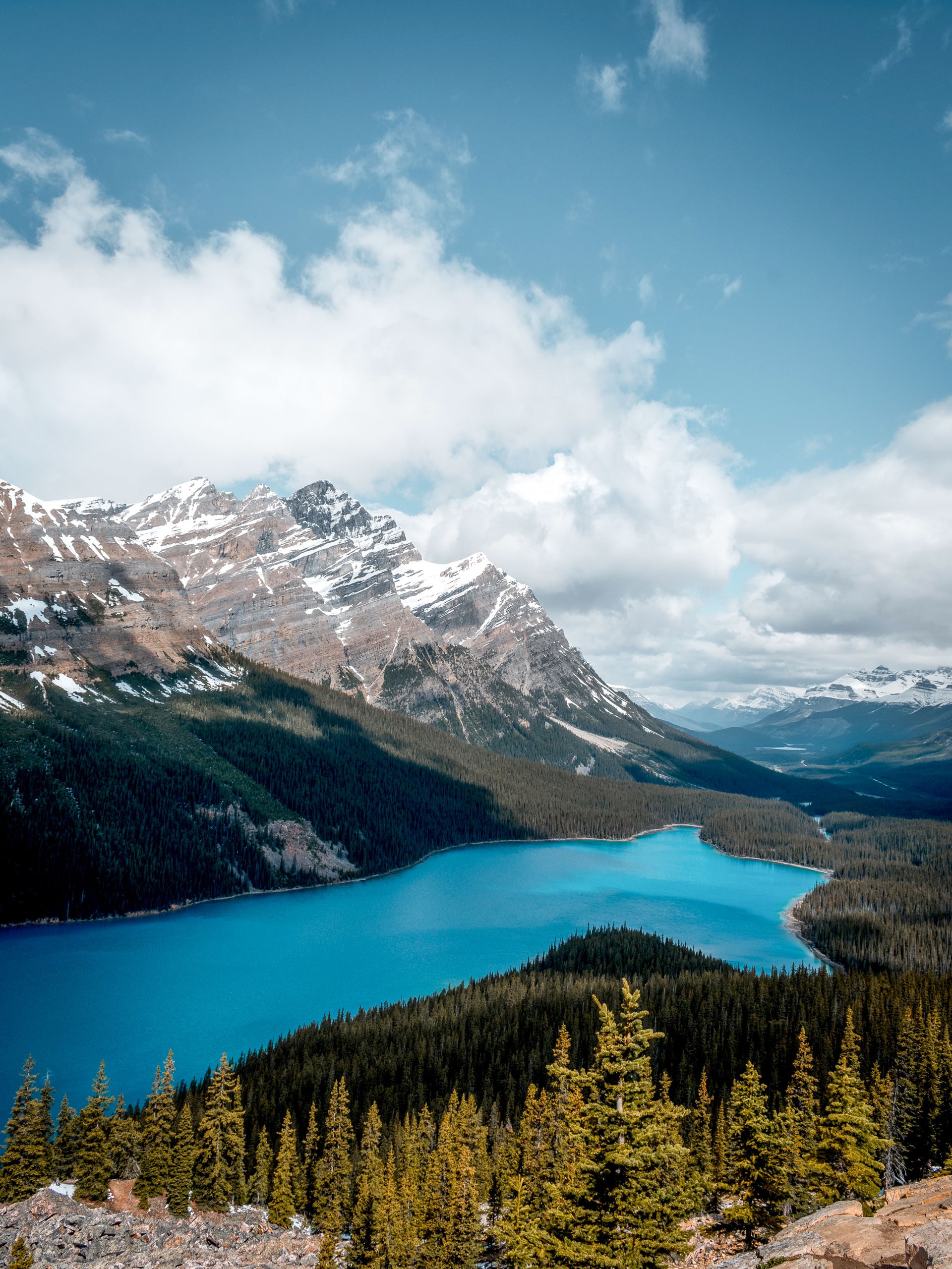 View of Peyto Lake from lookout hiking Bow Summit icefields parkway