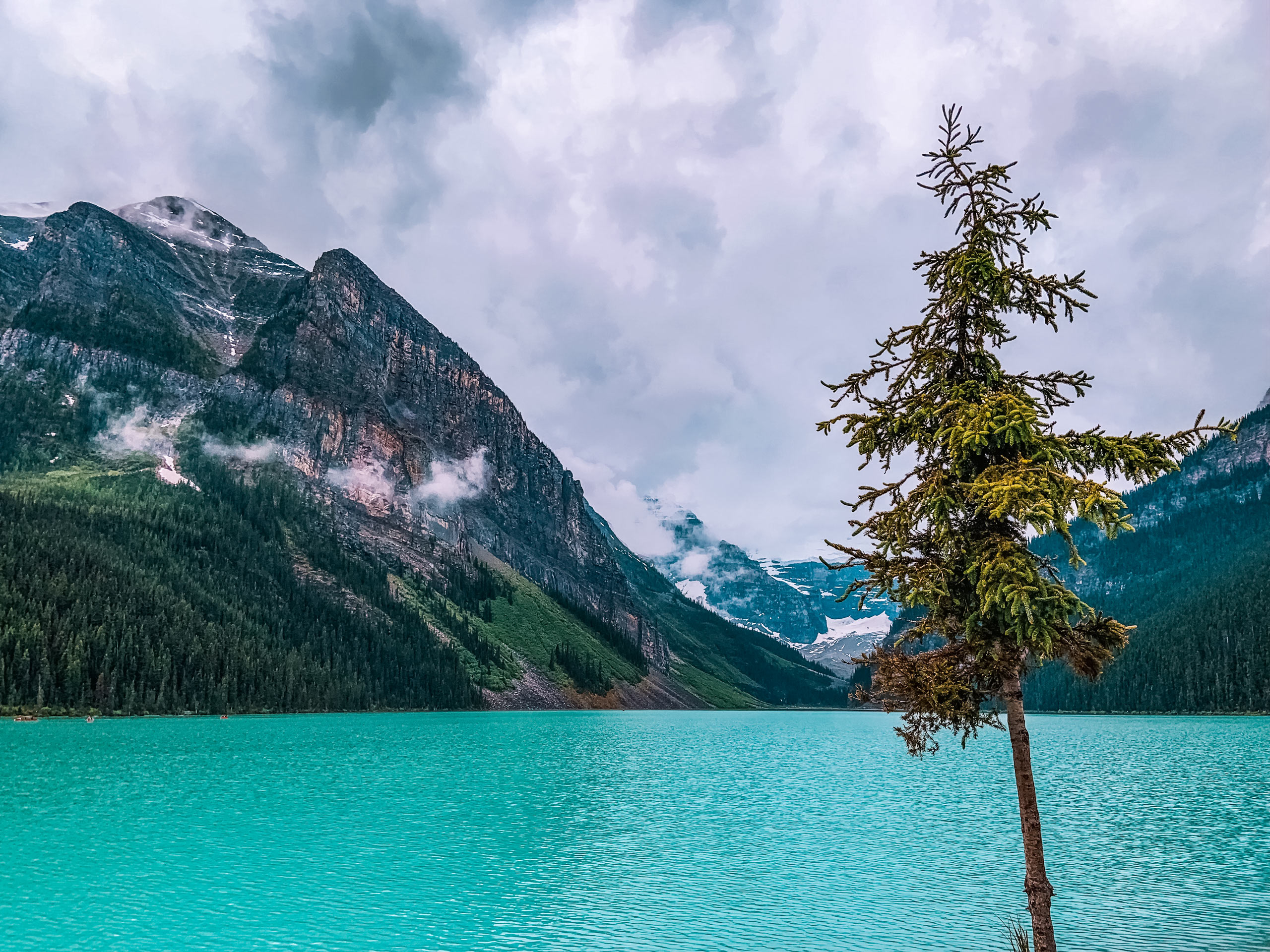 Louds over Lake Louise hiking Banff National Park