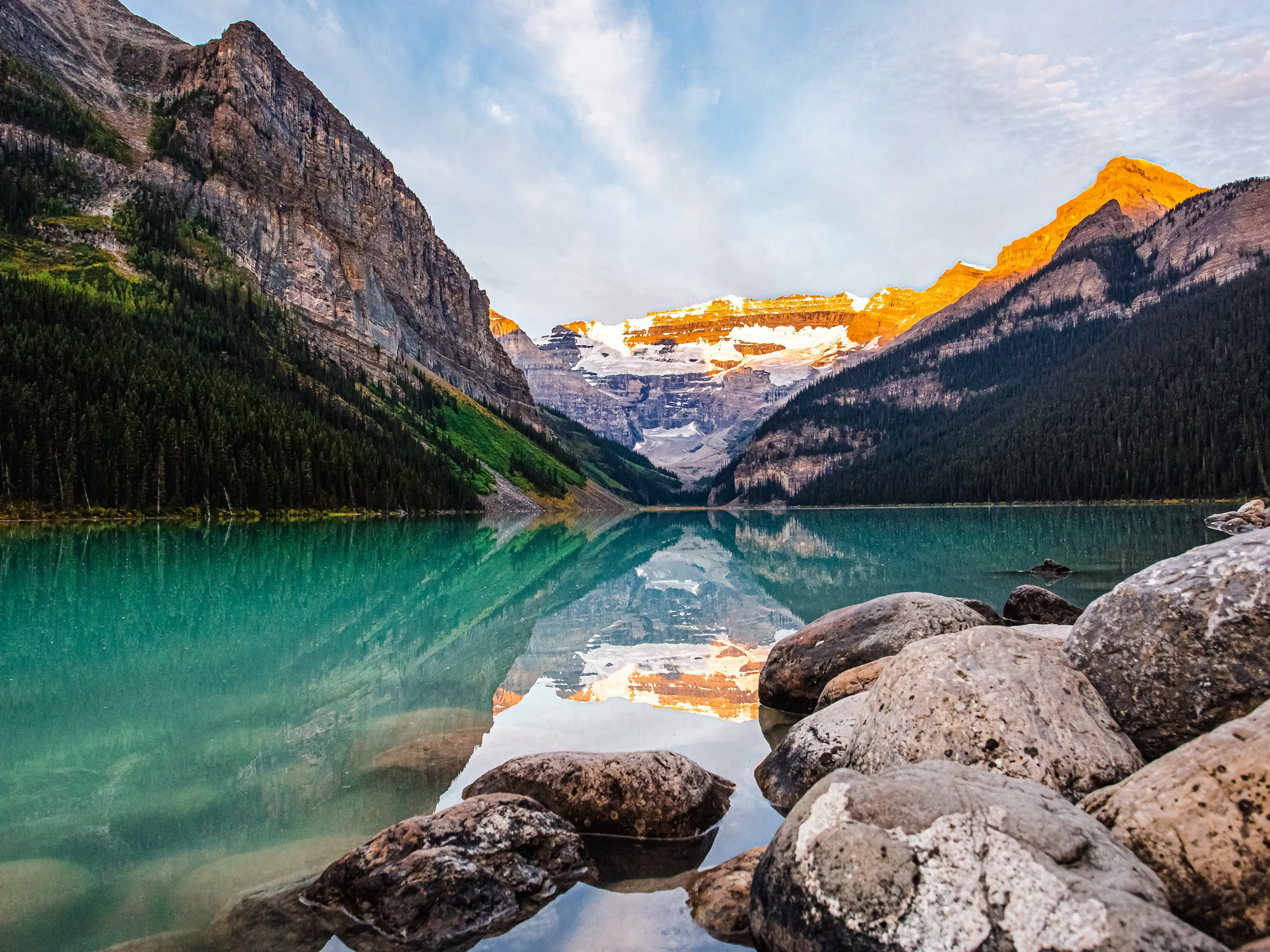 Hiking around Lake Louise shore Banff National Park