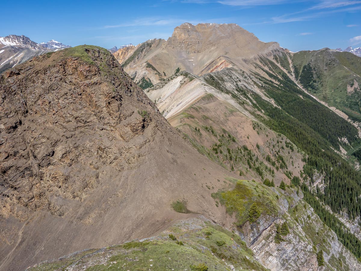 Looking to second peak of Mount Ernest Ross Scramble near David Thompson Hwy