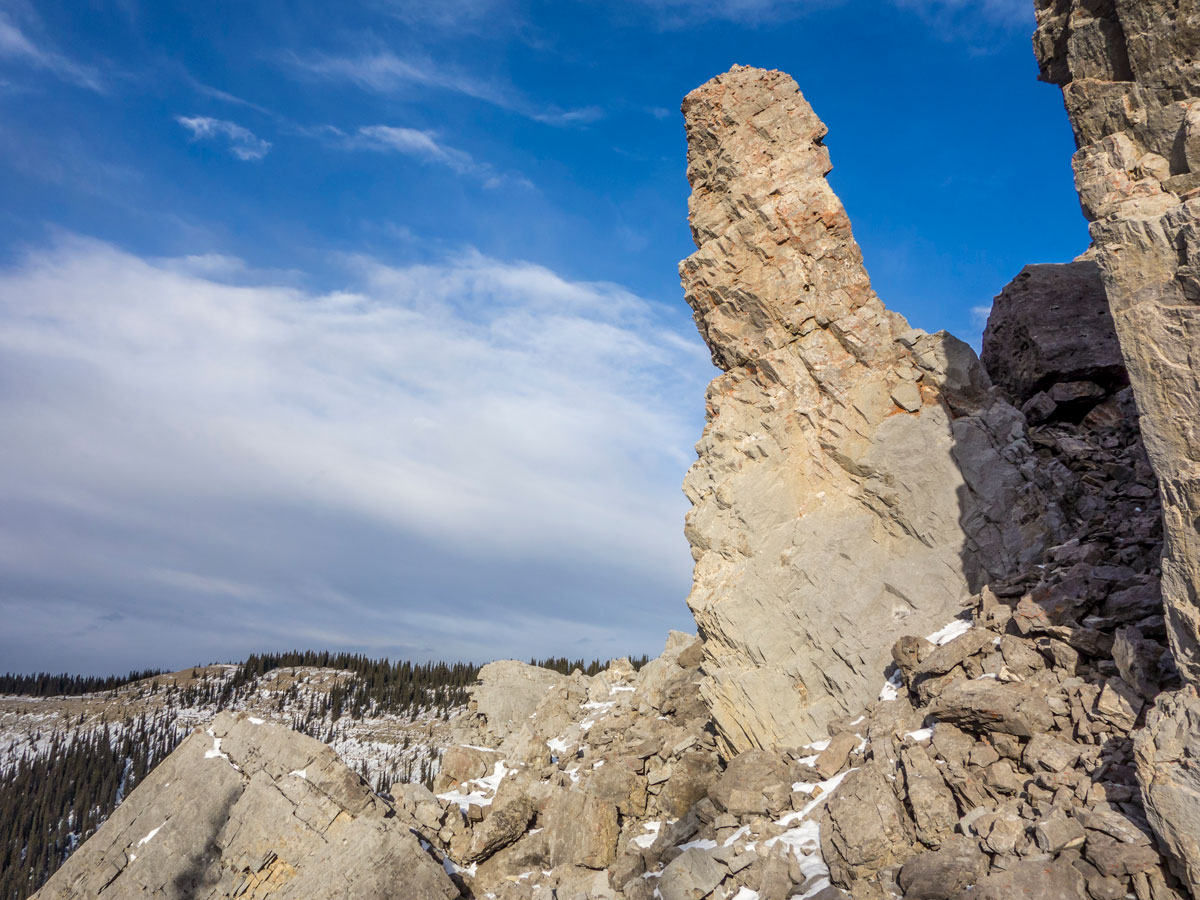 Interesting rock pinnacle on Coliseum Mountain scramble near Nordegg, Alberta