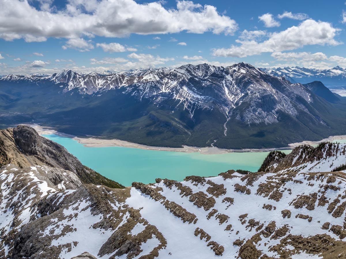 Panoramic views during the spring on Windy Point Ridge Hike in David Thompson Scrambles Canada