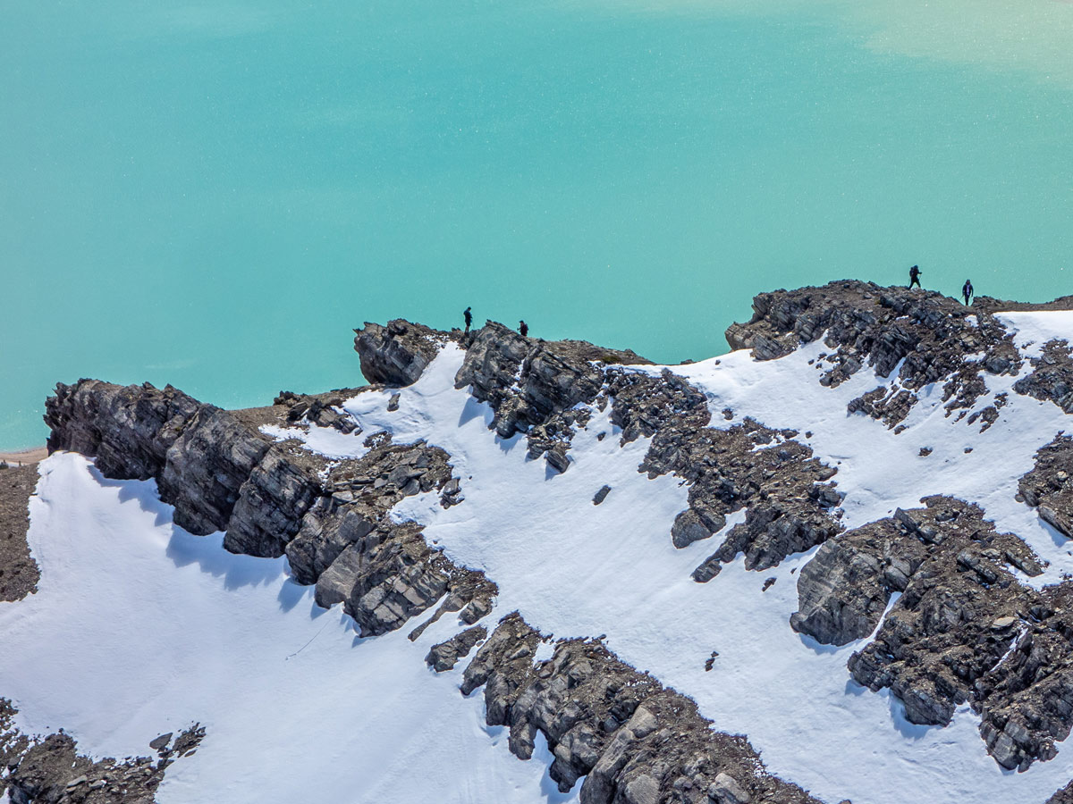 Hikers scrambling on Windy Point Ridge Hike along Canadian David Thompson Scrambles