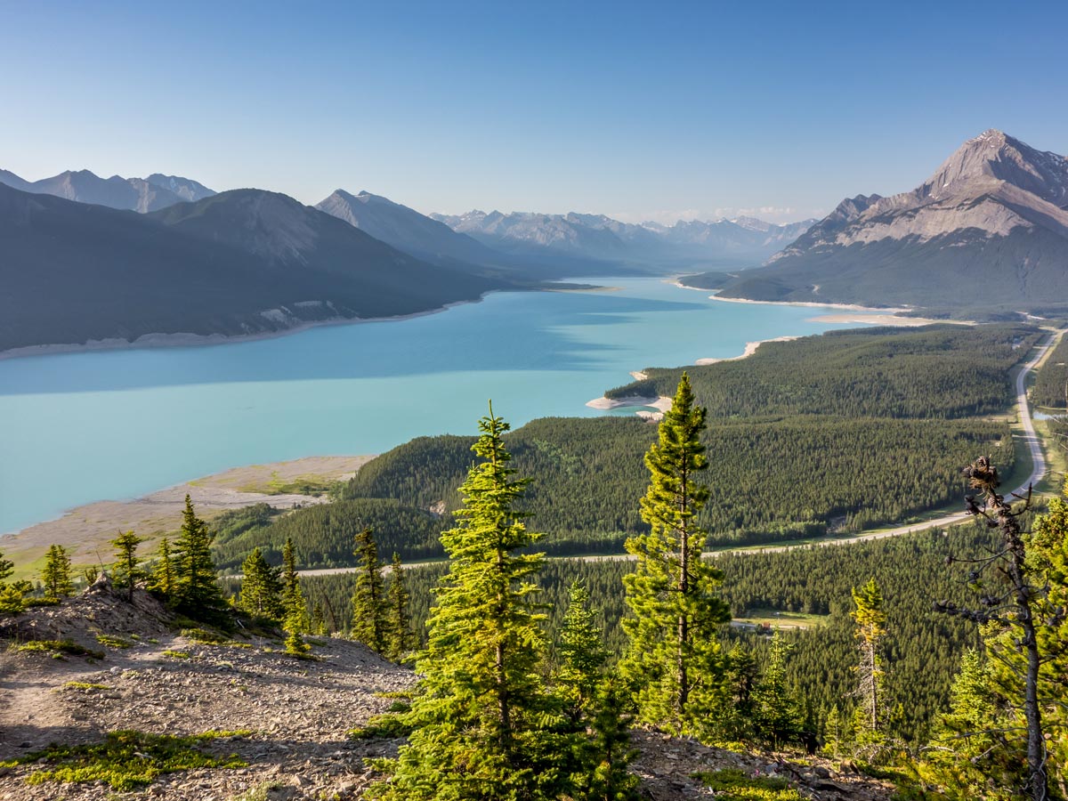 View south to the Lake Abraham on Vision Quest Ridge Scramble in David Thompson Scrambles Canada