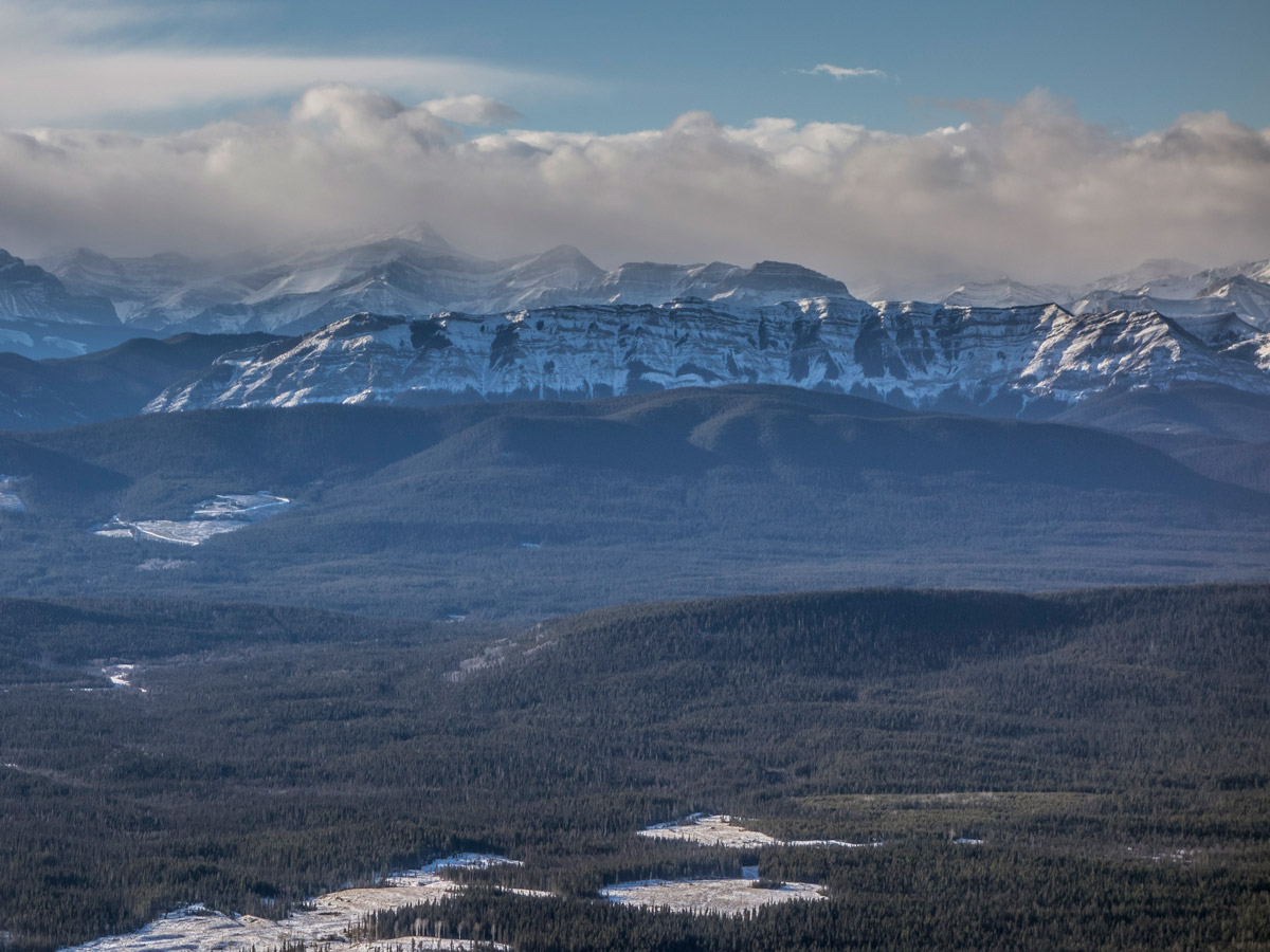 Looking towards Canadian Rockies on Coliseum Mountain scramble near Nordegg, Alberta