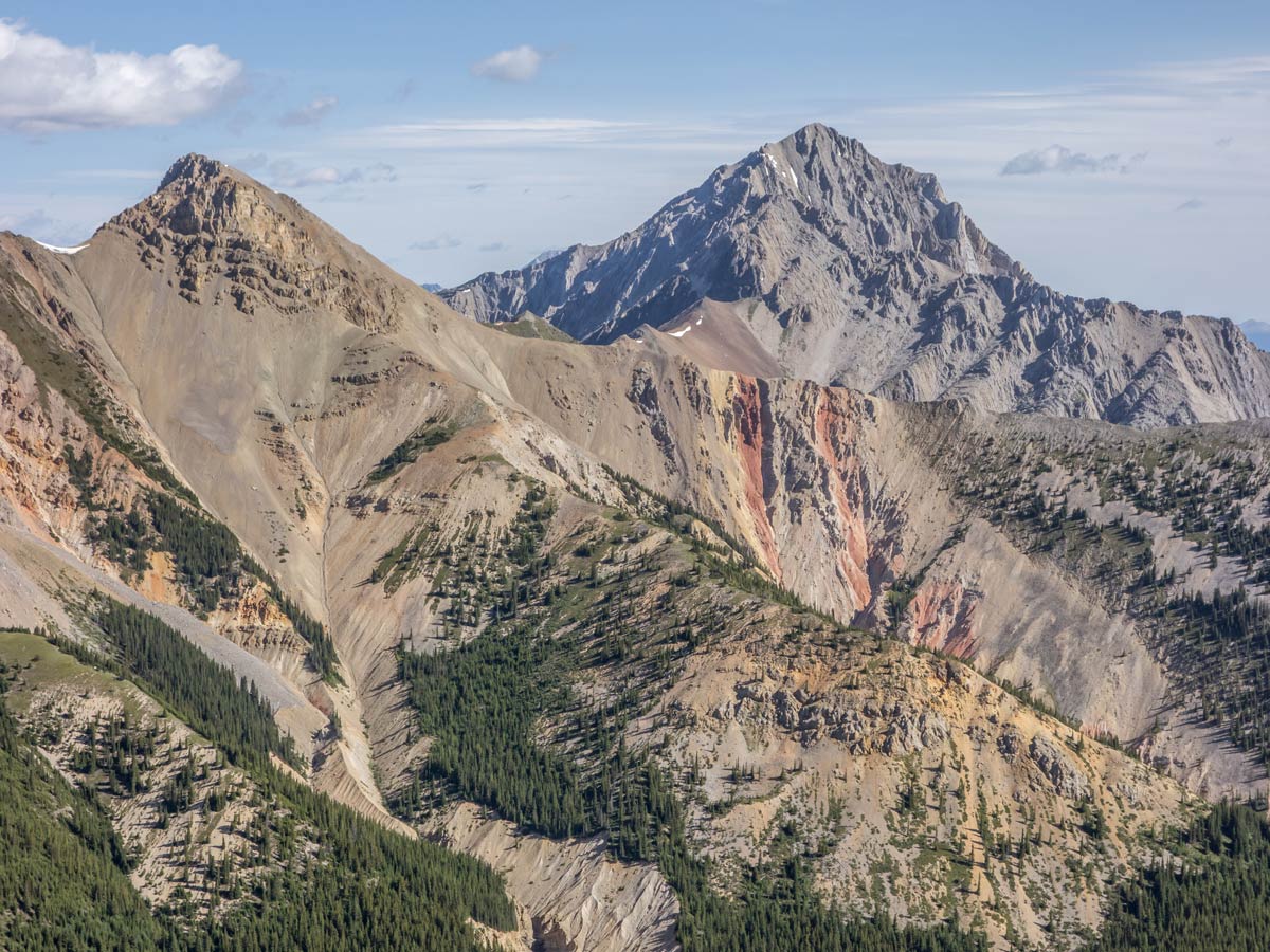 Elliot Peak and Bridge Peak as seen from Two O Clock Ridge Scramble near David Thompson Hwy