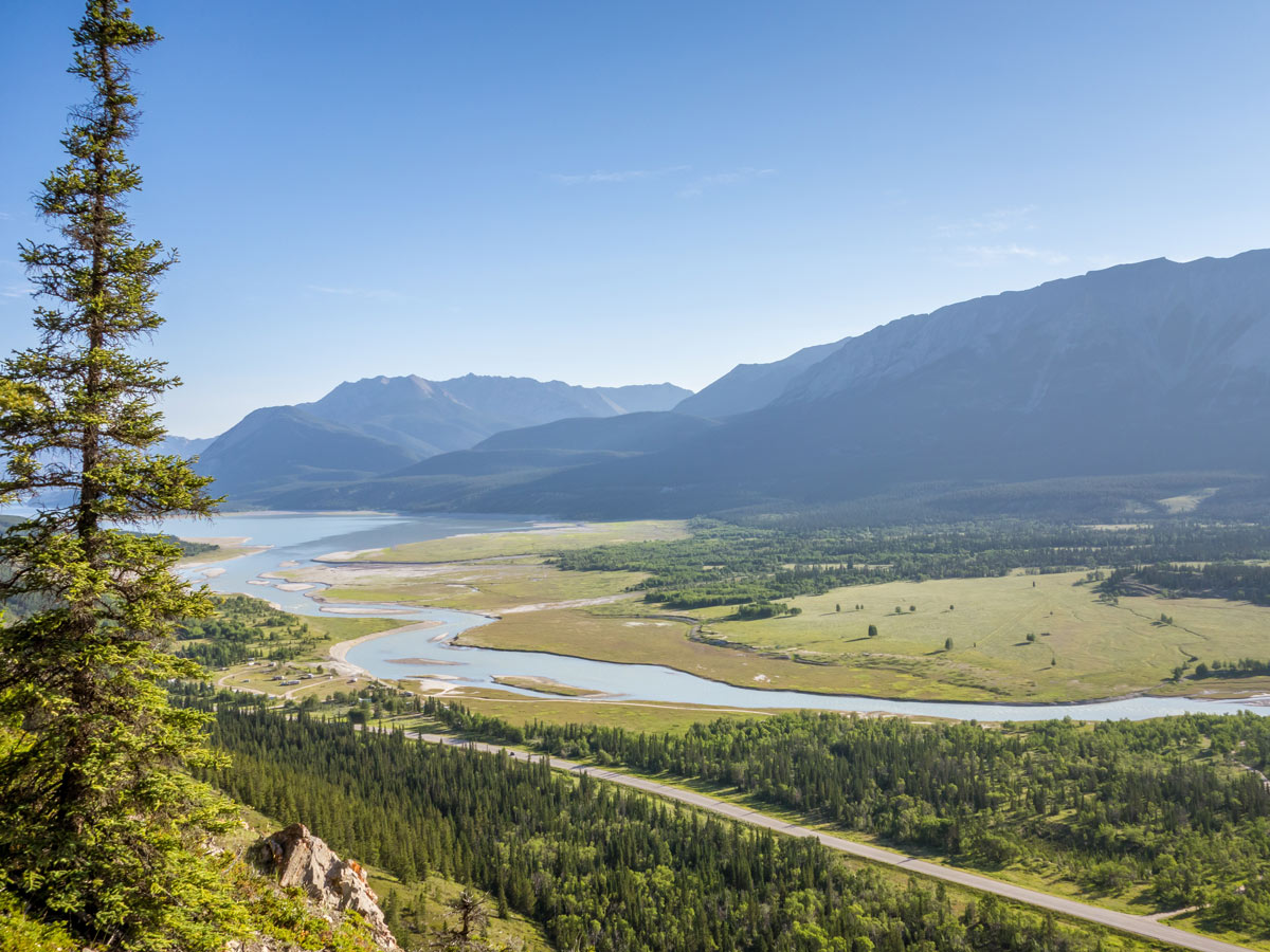 Looking down to the valley on Mount Ernest Ross Scramble near David Thompson Hwy