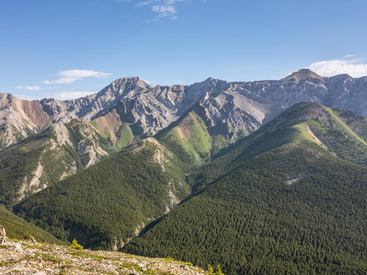 Allstones Peak and Abraham Mountain as seen on Vision Quest Ridge scramble near David Thompson Hwy