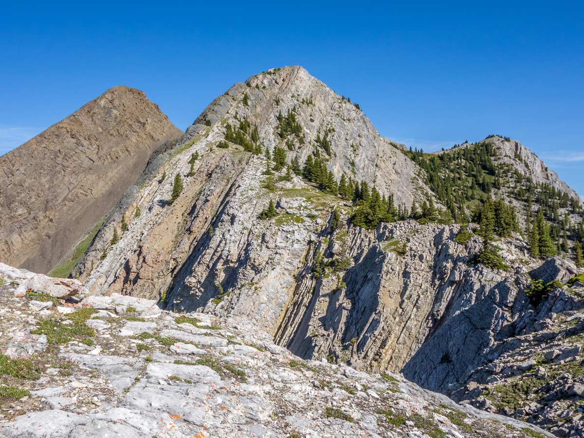 Approaching two peaks of Mount Ernest Ross Scramble near David Thompson Hwy