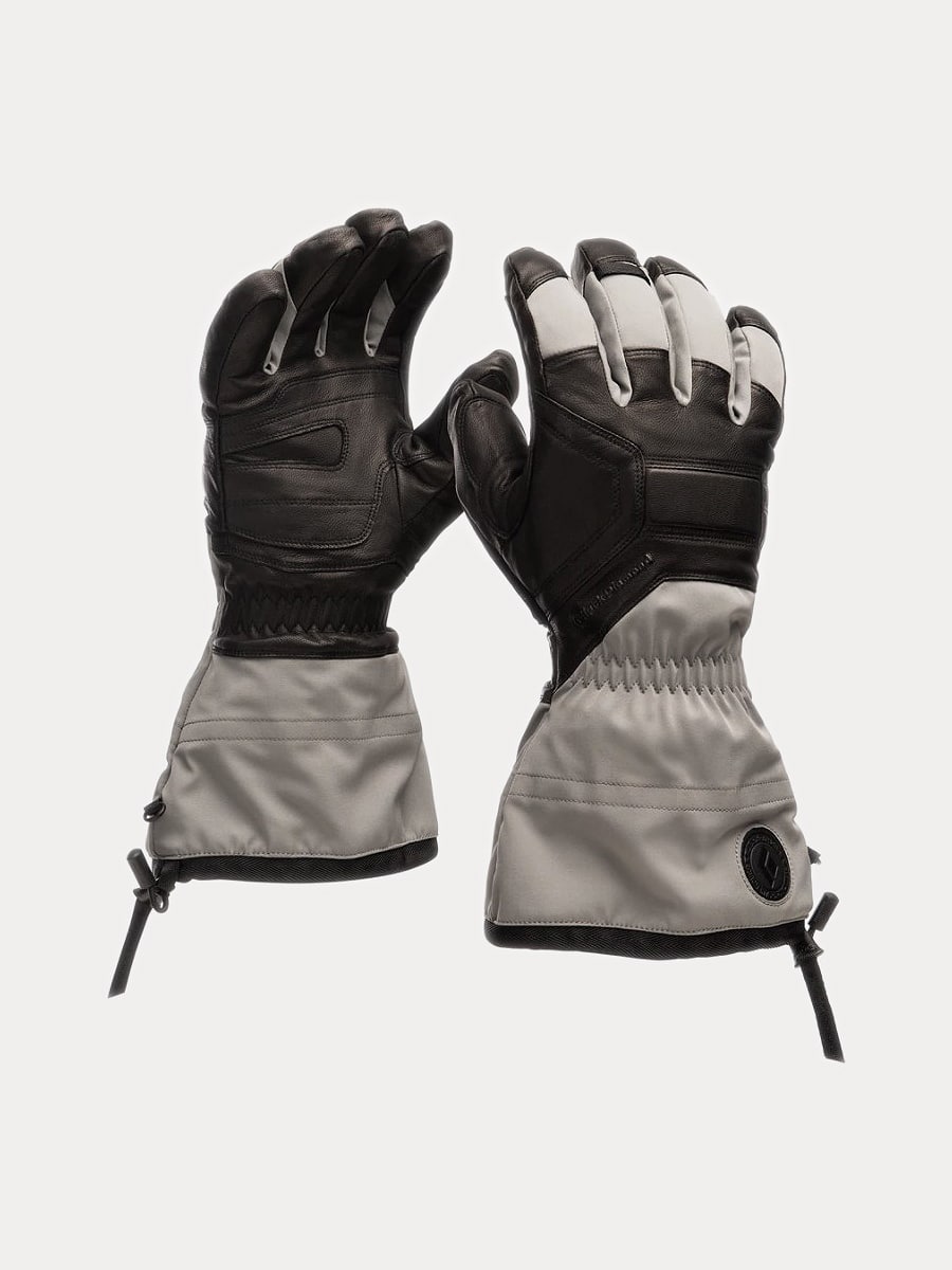 White grey and black leather BlackDiamond brand Guide Gloves